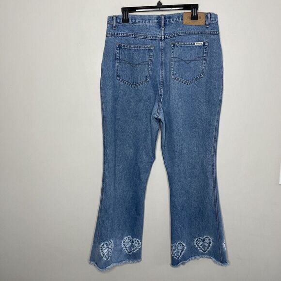 ZanaDi Jeans Womens 18 Flare Bell Bottoms Hippie Raw Hem Hearts VTG Y2K - Picture 6 of 10